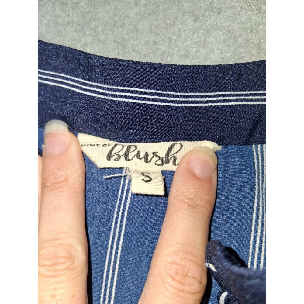 Hint Of Blush 3/4 Bell Sleeve Midi Dress Small Navy Blue Pinstripe Nautical - Picture 2 of 12